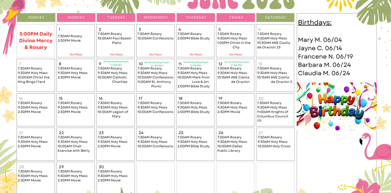 June 2026 Activity Calendar